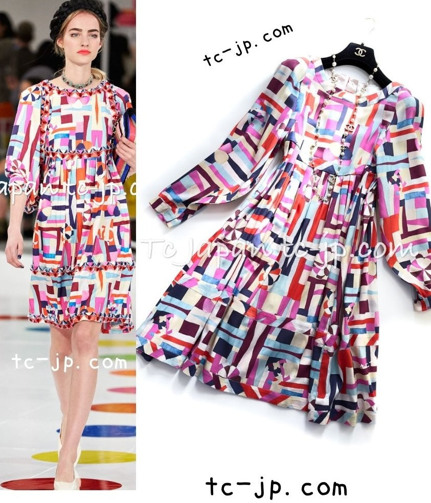シャネル マルチカラー パラソル柄 シルク 長袖 フレアー ワンピース CHANEL 16C Multi Color Silk Runway Long  Sleeve Flared Dress – TC JAPAN