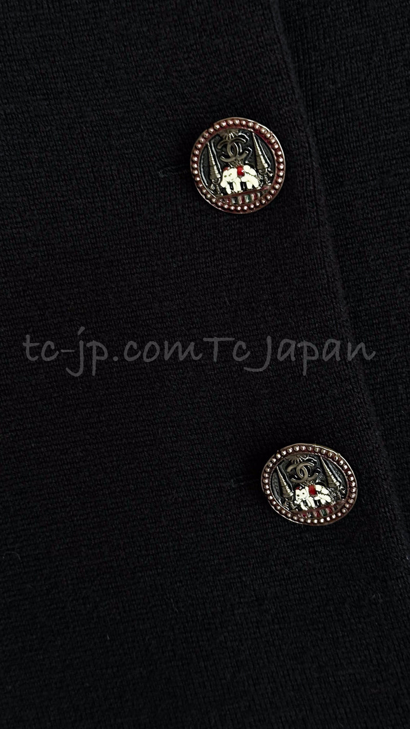 CHANEL 12PF Dark Navy Knit Elephant Button Dress 34 シャネル ダーク ネイビー ゾウさんボタン ニット ミモレ ワンピース 即発