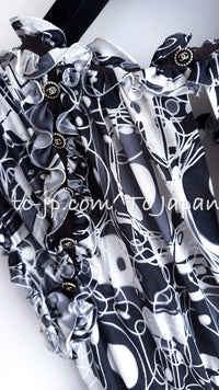 CHANEL 08S Gray White Ruffle Accent Silk Dress 38 シャネル グレー ホワイト ラッフル シルク100% ワンピース 即発