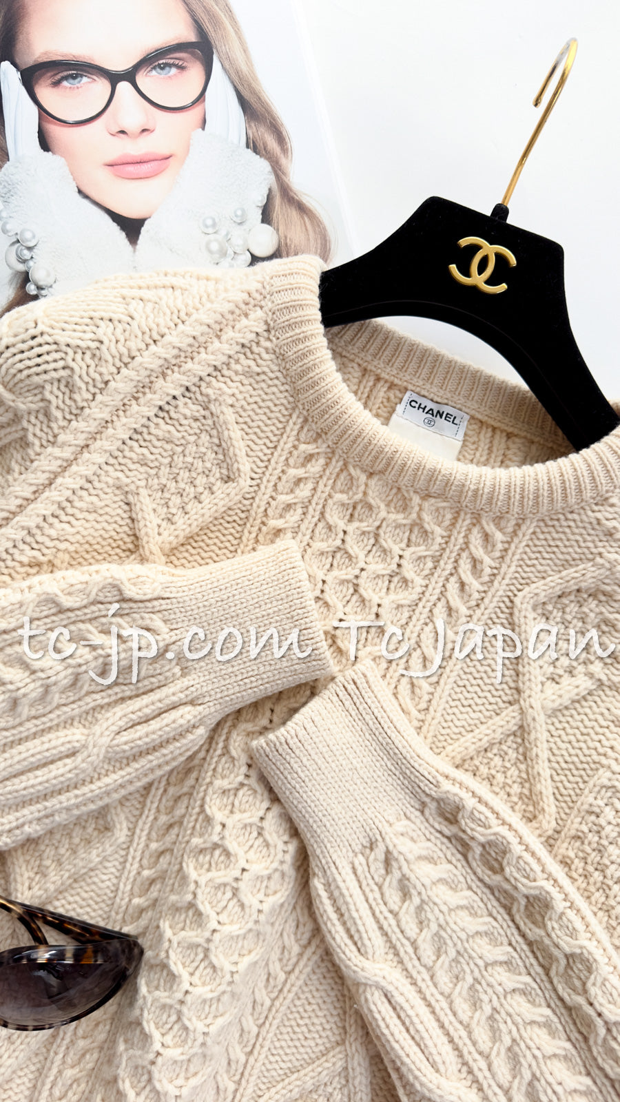 CHANEL 96A Vintage Ivory Knit CC Logo Sweater 36 38 シャネル ...