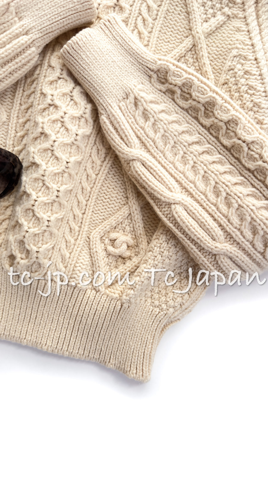 CHANEL 96A Vintage Heavy Ivory Knit CC Logo Wool Sweater 36 38 シャネル  ヴィンテージ・アイボリー・CCロゴ・フィッシャーマン・ニット・セーター