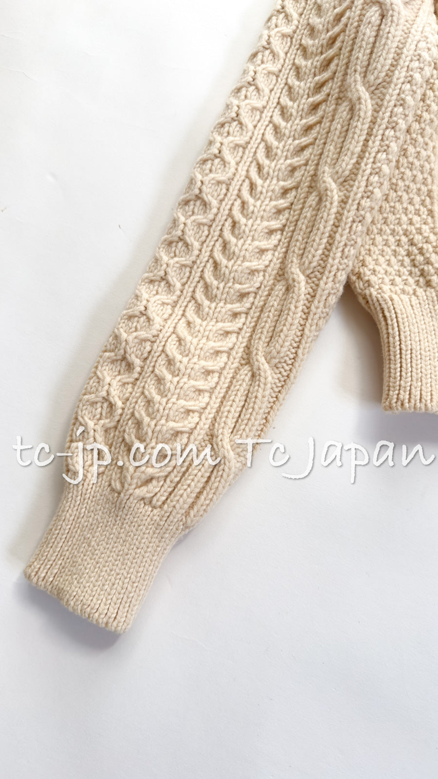 CHANEL 96A Vintage Heavy Ivory Knit CC Logo Wool Sweater 36 38 シャネル  ヴィンテージ・アイボリー・CCロゴ・フィッシャーマン・ニット・セーター