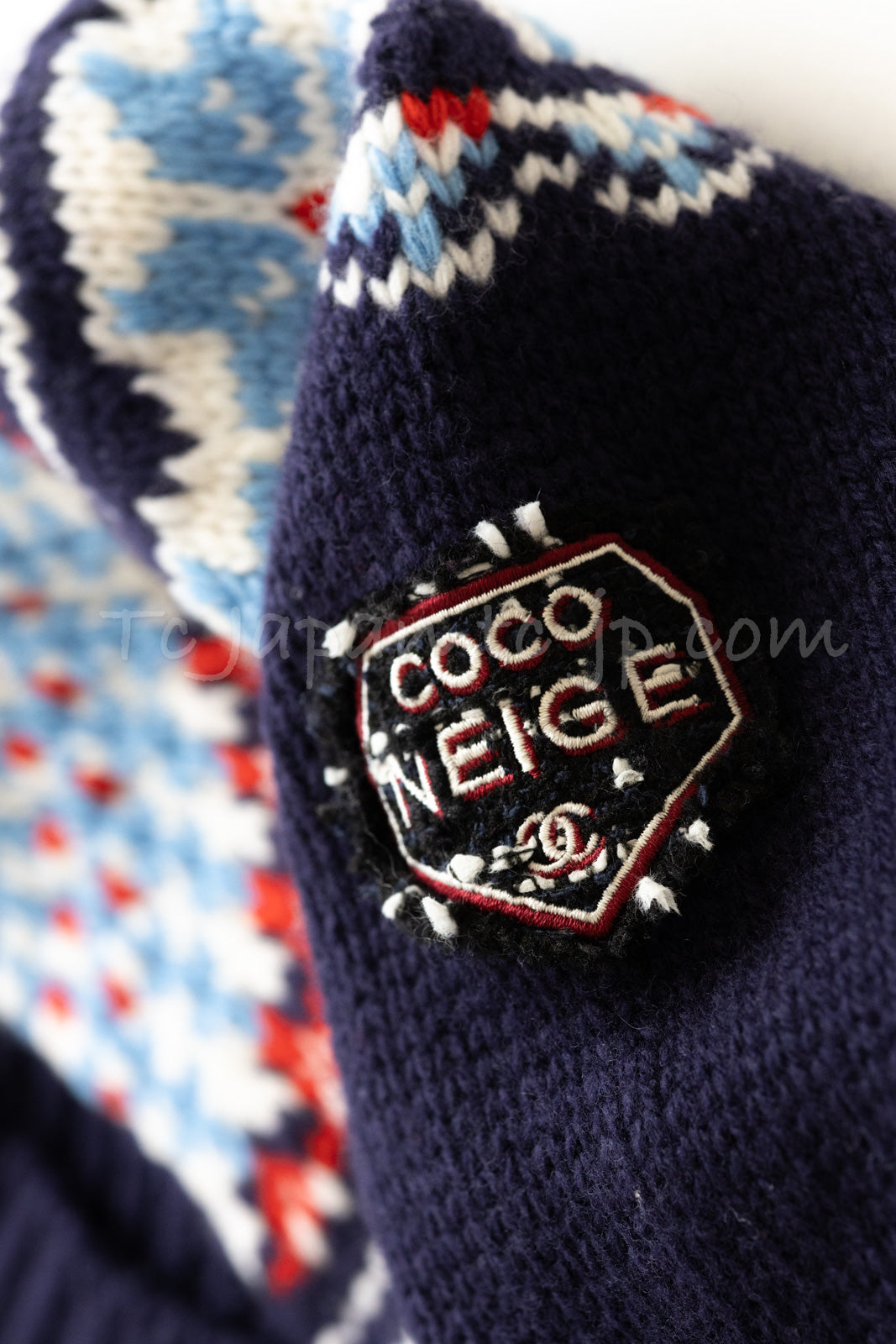 CHANEL 18N Coco Neige Navy Nordic Wool Knit Cardigan 38 40 シャネル ココ ネージュ  ネイビー ノルディック ウール ニット カーディガン 即発