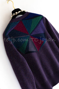 CHANEL 12A Purple Knit Cashmere Cardigan Gripox Buttons 38 40 シャネル パープル ニット カシミア カーディガン グリポワ宝石ボタン 即発
