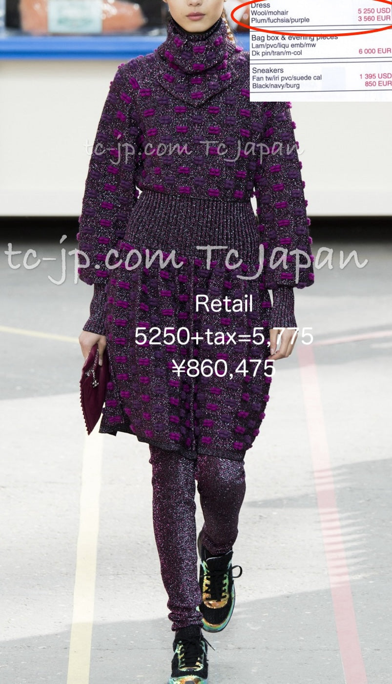 CHANEL 14A Purple Magenta Violet Wool Mohair Ribbon Knit Dress 34 シャネル  パープル・マジェンタ・リボン・ウール・モヘア・ニット・ワンピース 即発