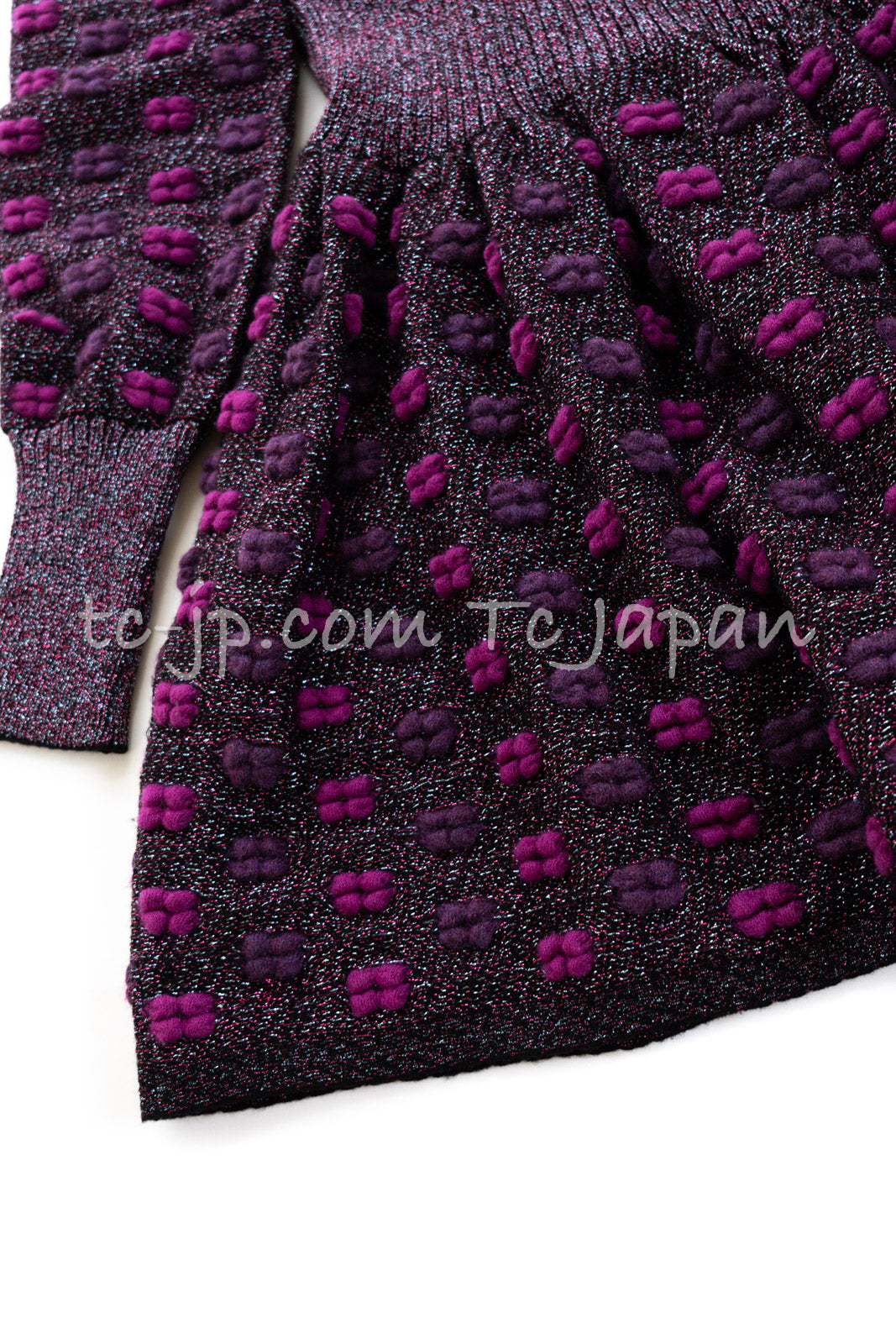 CHANEL 14A Purple Magenta Violet Wool Mohair Ribbon Knit Dress 34 シャネル パープル  マジェンタ リボン ウール モヘア ニット ワンピース 即発