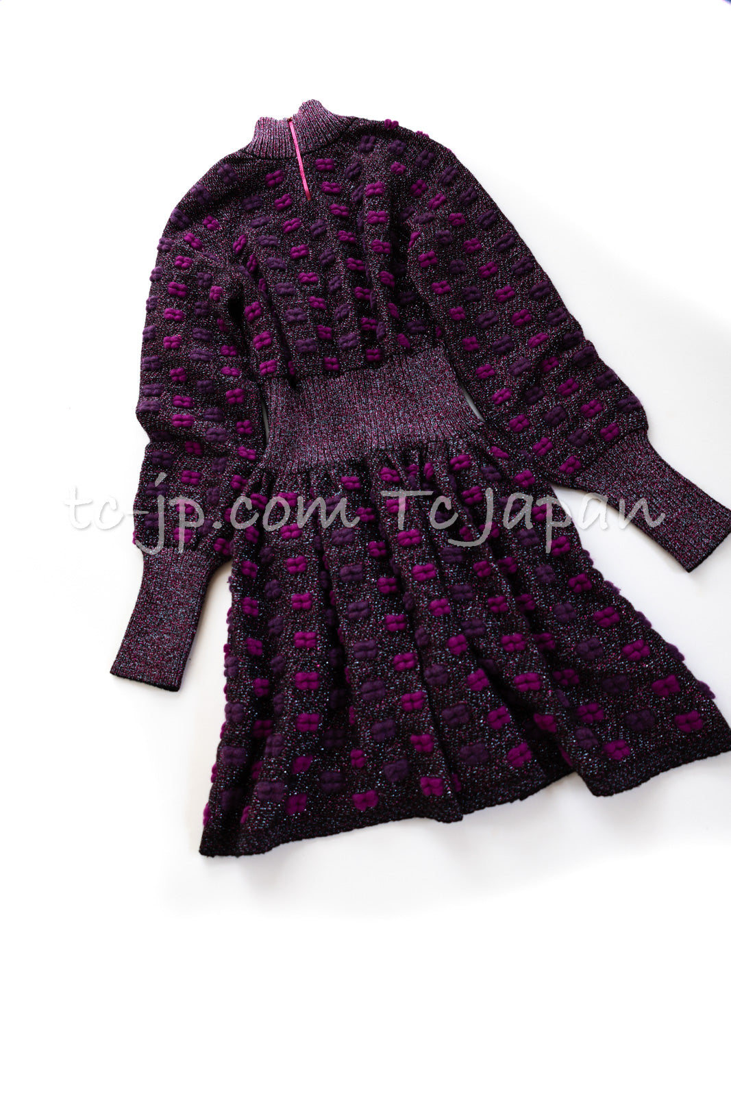 CHANEL 14A Purple Magenta Violet Wool Mohair Ribbon Knit Dress 34 シャネル パープル  マジェンタ リボン ウール モヘア ニット ワンピース 即発