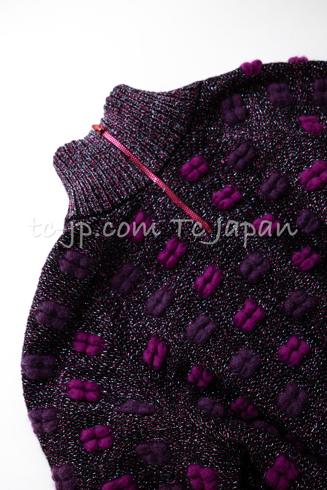 CHANEL 14A Purple Magenta Violet Wool Mohair Ribbon Knit Dress 34 シャネル パープル  マジェンタ リボン ウール モヘア ニット ワンピース 即発