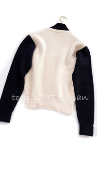 CHANEL 95A Vintage Ivory Black Ribbon Logo Pattern Cashmere 100 Knit Sweater 38 40 シャネル ヴィンテージ スーパーモデル アイボリー ブラック リボン柄 カシミア 100% ニット セーター 即発