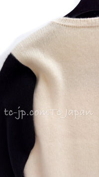 CHANEL 95A Vintage Ivory Black Ribbon Logo Pattern Cashmere 100 Knit Sweater 38 40 シャネル ヴィンテージ スーパーモデル アイボリー ブラック リボン柄 カシミア 100% ニット セーター 即発
