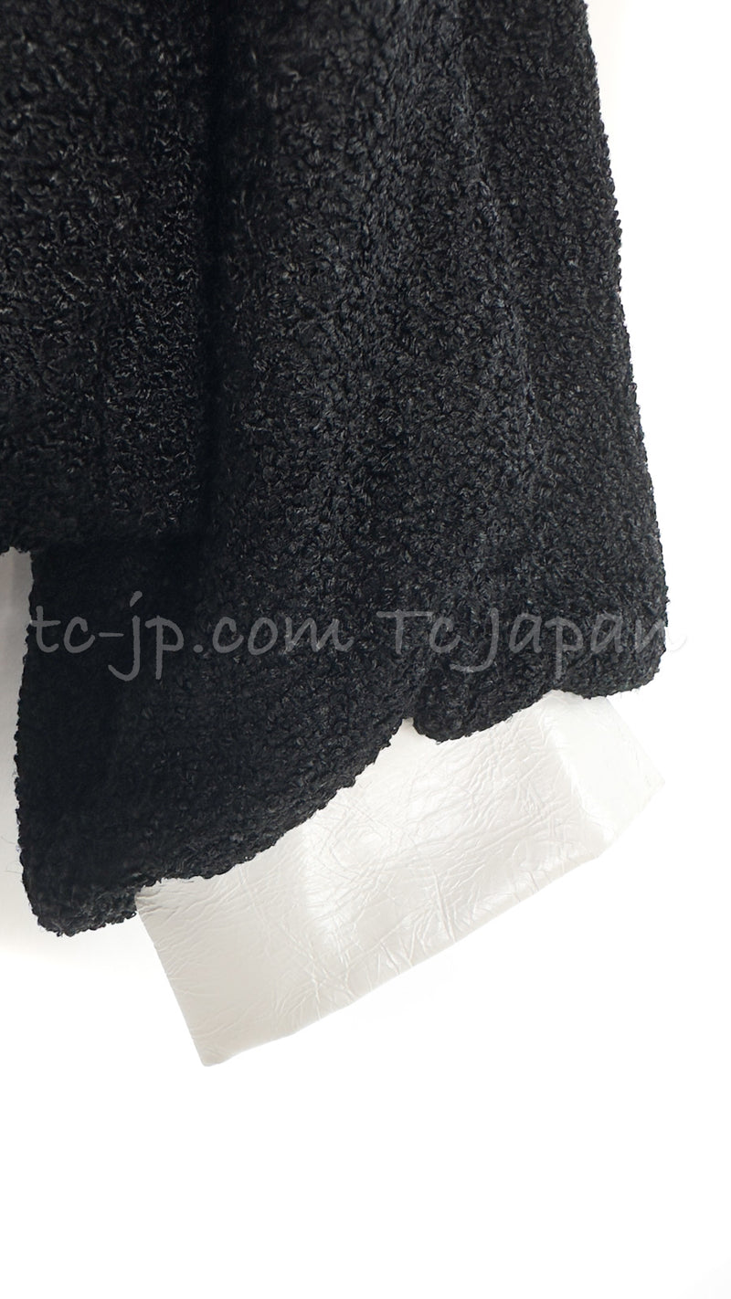 CHANEL 15C Black Tweed Calf Leather Collars White Cuffs Jacket 42 シャネル ブラック・カーフレザー襟 カフス付 ツイード・ジャケット 即発