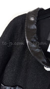 CHANEL 15C Black Tweed Calf Leather Collars White Cuffs Jacket 42 シャネル ブラック・カーフレザー襟 カフス付 ツイード・ジャケット 即発