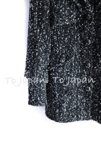 CHANEL 13A Black Ivory Mix Tweed Stand collar Jacket Coat 34 シャネル ブラック アイボリー ミックス ツイード スタンドカラー ジャケット コート 即発