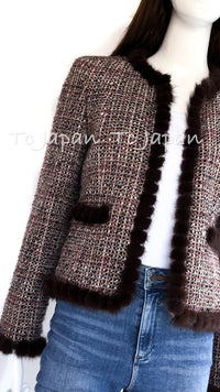 CHANEL 03A Brown Mink Fur Trim Tweed Jacket 36 38 シャネル ブラウン・ミンク・ファートリミング・ツイード・ジャケット 即発