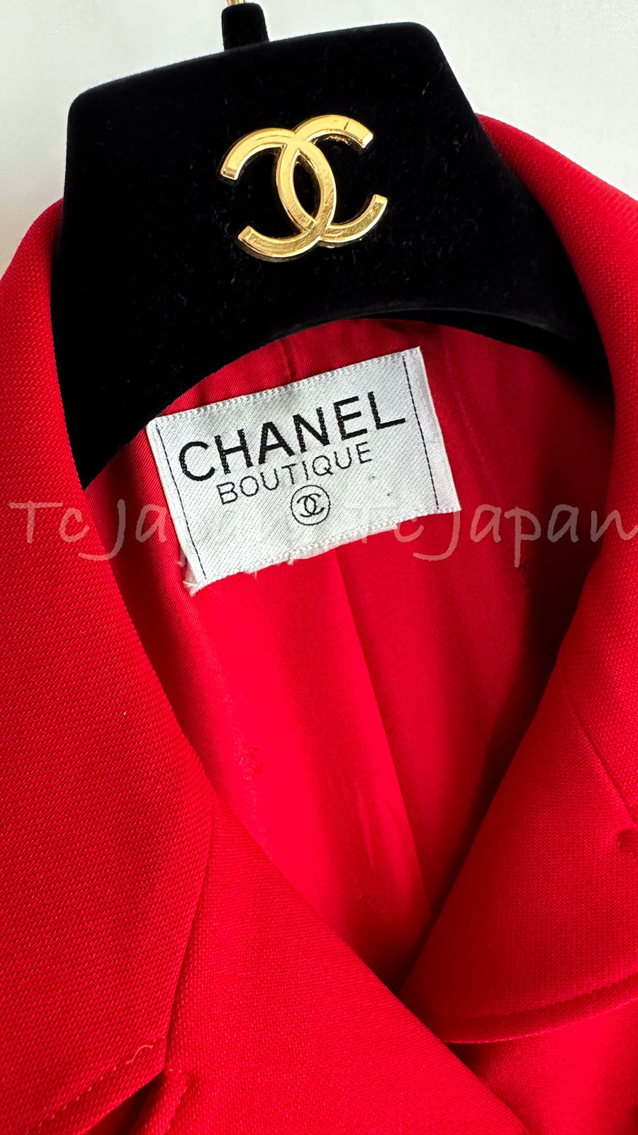 CHANEL 96A Vintage Red Gold Buttons Wool Military Jacket Skirt Suit 36 38  シャネル ヴィンテージ レッド 赤 ゴールド CC ボタン ウール ミリタリー ジャケット スカート スーツ 即発