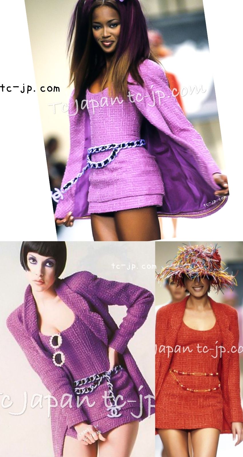 シャネル ラベンダー パープル ヴィンテージ ナオミ キャンベル ツイード ジャケット CHANEL 94S Documented ICONIC  Lavender Purple Vintage Naomi Campbell Tweed Jacket – TC JAPAN