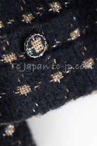 CHANEL 19A Black Beige Metallic Wool Alpaca Collarless Tweed Jacket 38 シャネル ブラック ベージュ ウール アルパカ ツイード ノーカラー ジャケット 即発