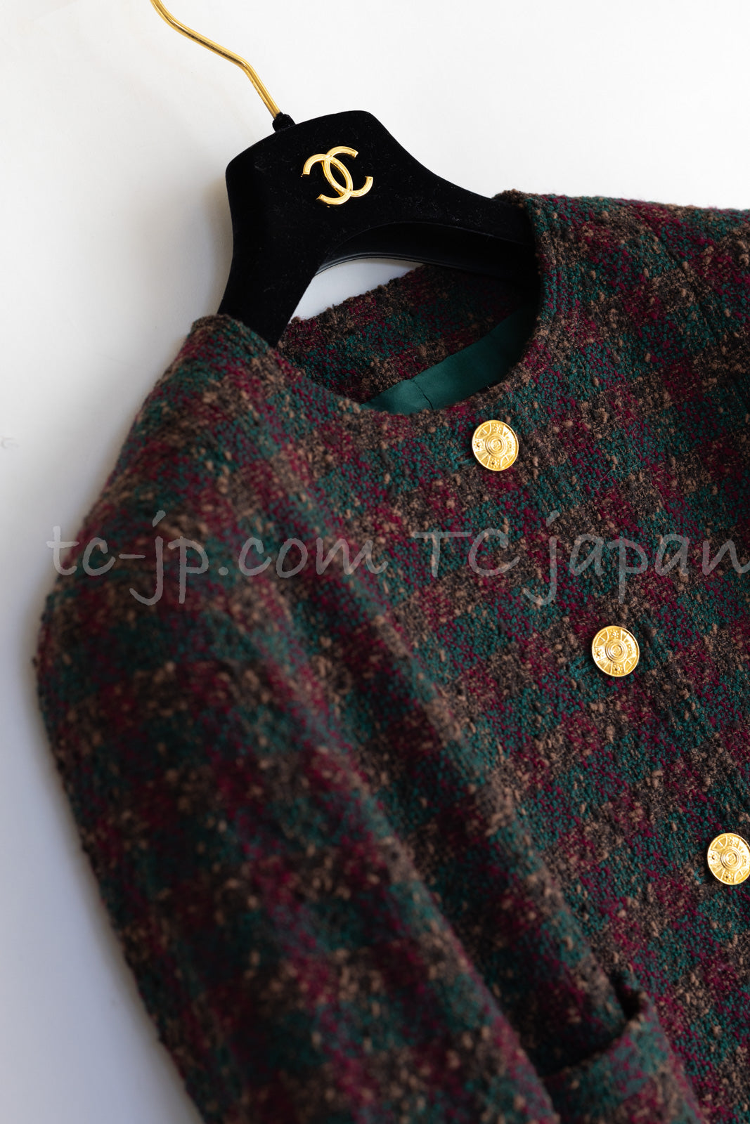 シャネル ヴィンテージ ワインレッド ブラウン グリーン ツイード