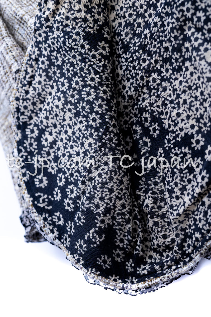 CHANEL 03S Beige Cotton Ruffled Floral Trim Tweed Jacket 38 シャネル ベージュ コットン ラッフル フローラルトリム ツイード ジャケット 即発