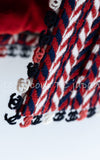 CHANEL 04A Red Navy Tricolore Wool Tweed Many CC Logo Trim Jacket 36 ④ シャネル レッド トリコロール ウール 限定版 コレクティブル ツイード ジャケット CCマーク多数 カメリアブローチ付 即発