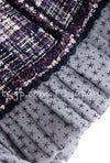 CHANEL 12S Purple Gray Cotton Tweed Silk Star Pleated Ruffle Jacket 34 シャネル パープル グレー コットン ツイード シルク スター プリーツ ラッフル ノーカラー ジャケット 即発