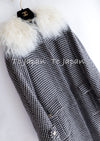CHANEL 14PF Black Grey Mohair Light Long Coat With Soft real Fur 34 36 38 シャネル グレー ホワイト モヘア とっても軽くてふんわり暖か リアル ラム ファー付 ロング コート 即発