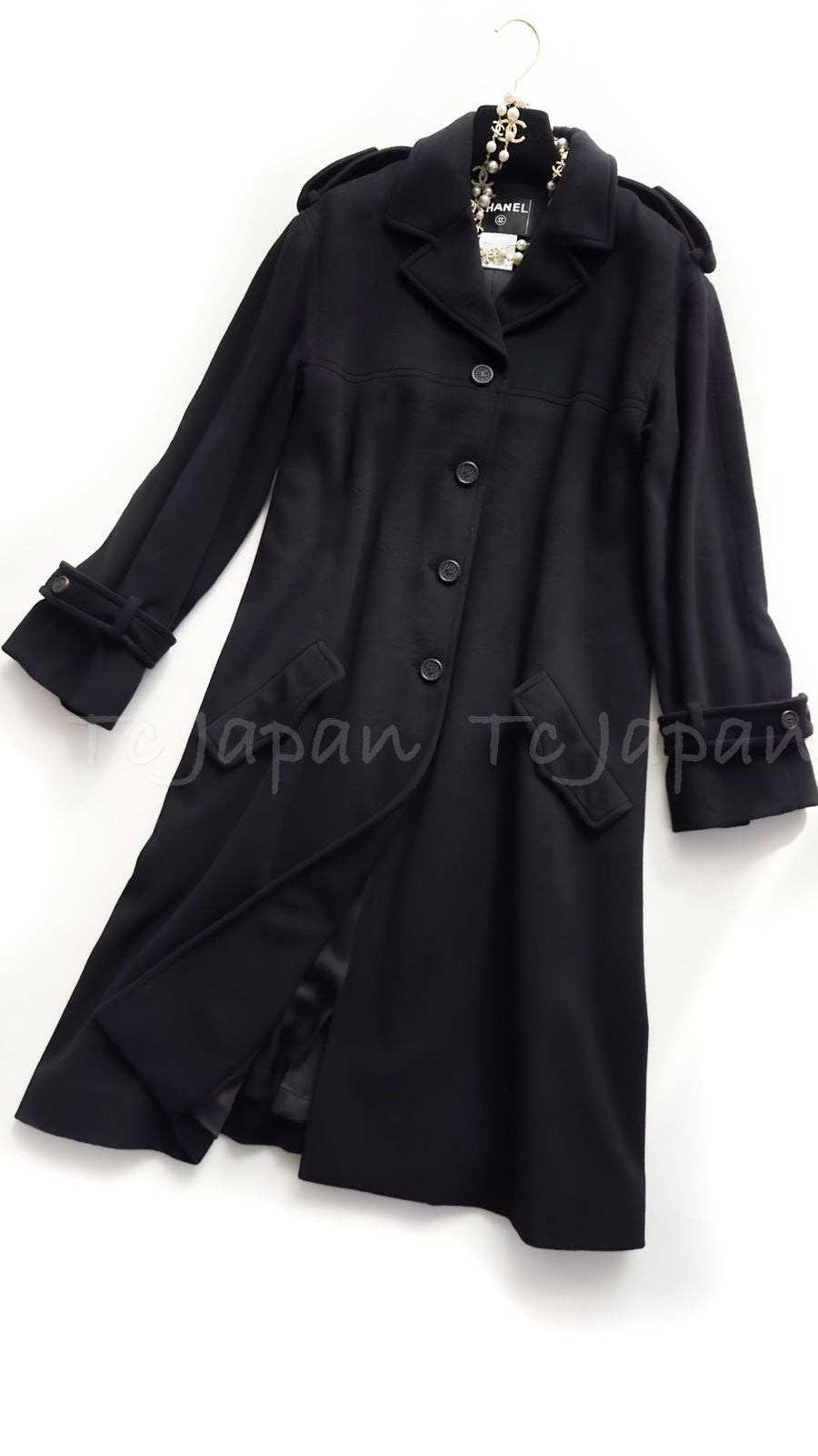 CHANEL 05A Vintage Black Soft Light Cashmere A-line Flared Long Coat 38 40  シャネル ヴィンテージ ブラック カシミア Aライン フレア ロング コート 即発