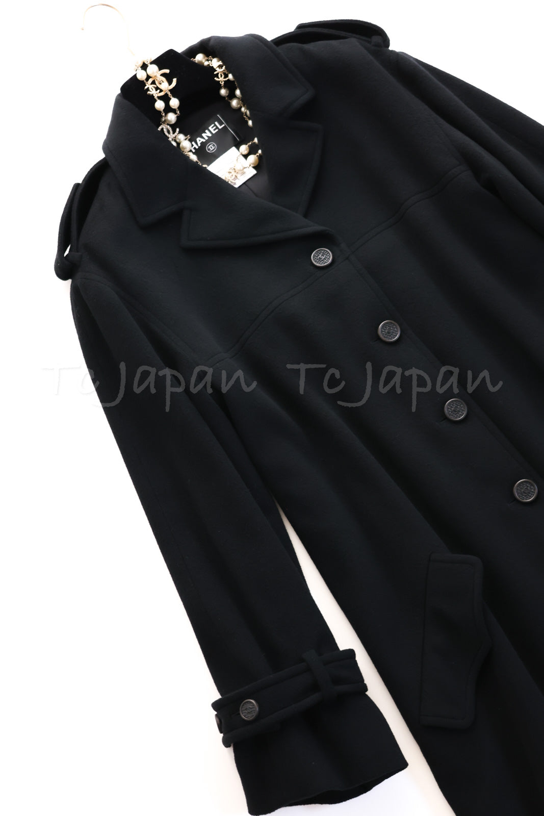 CHANEL 05A Vintage Black Soft Light Cashmere A-line Flared Long Coat 38 40  シャネル ヴィンテージ ブラック カシミア Aライン フレア ロング コート 即発