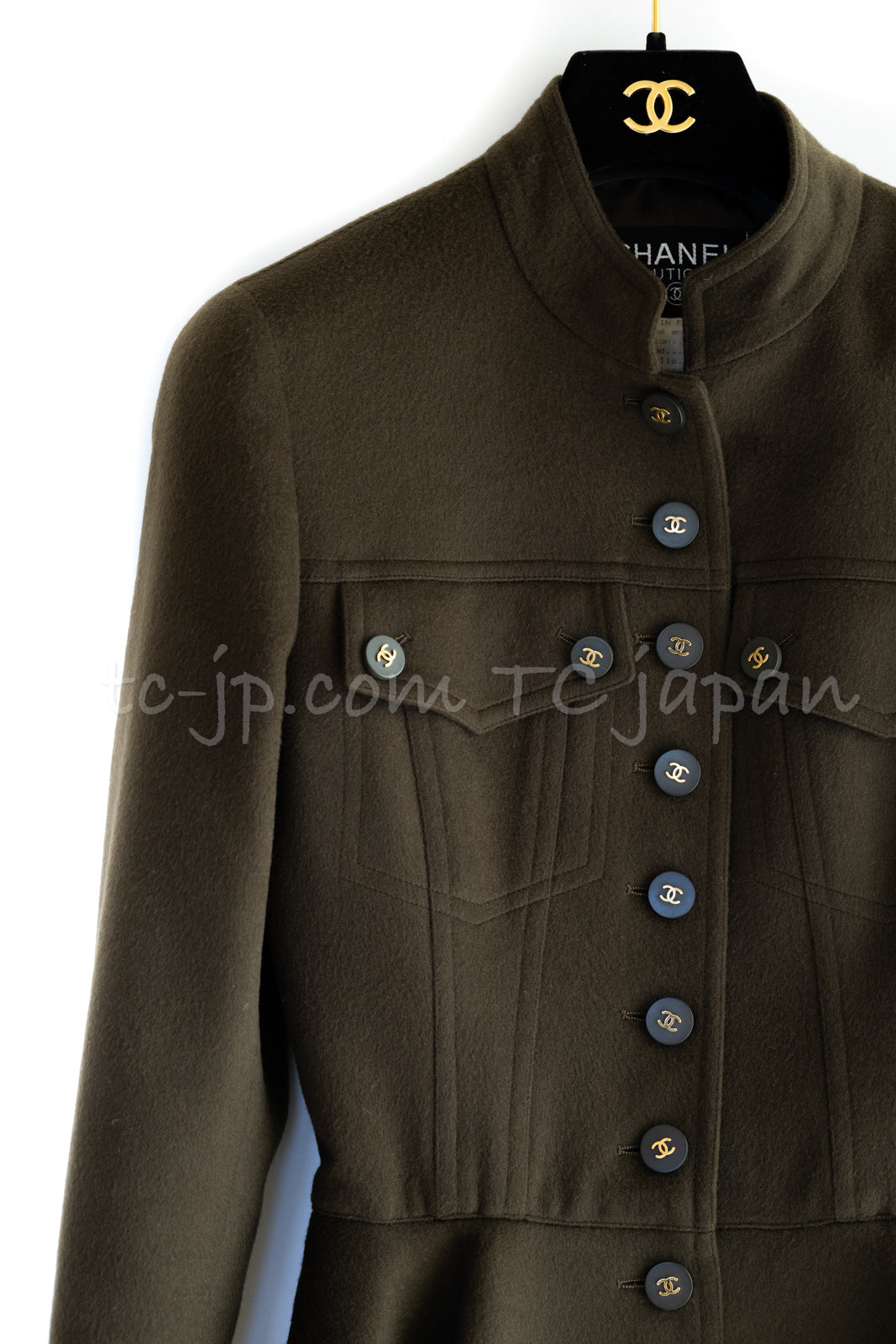 CHANEL 94A Olive Cashmere 100 Melton Circular Dress Jacket Coat 34 36 シャネル  オリーブ カシミヤ 100 メルトン サーキュラー ワンピース ドレス ジャケット コート 即発