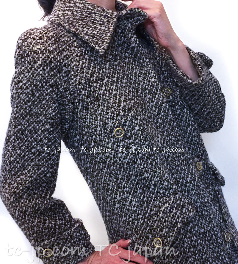 CHANEL 01A Brown Wool Silk CC Buttons Tweed Coat 38 シャネル ブラウン ウール シルク CCボタン ツイード コート 即発