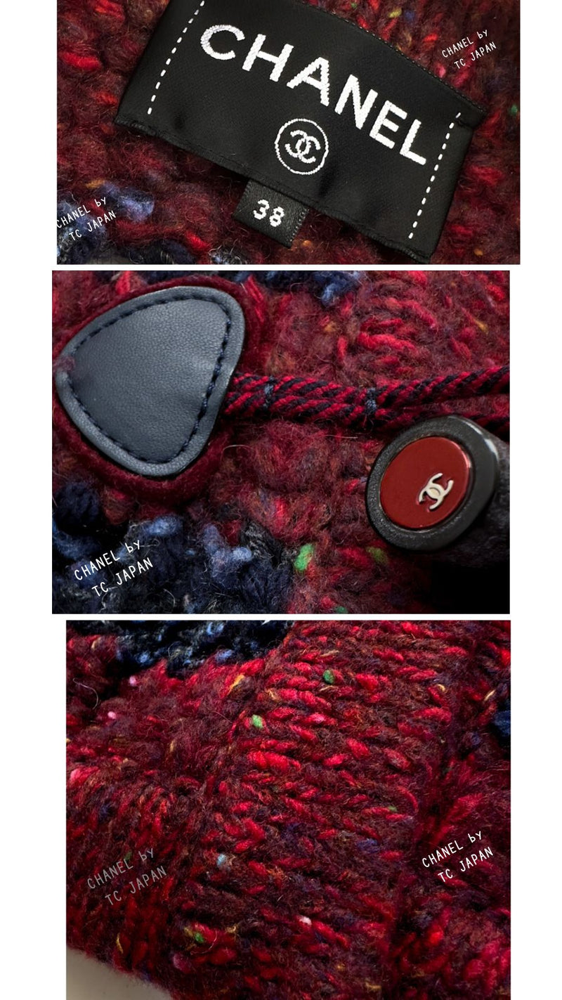 CHANEL 17A Wine Red Navy Wool Alpaca Cashmere Knit Cardigan 38 40 シャネル ワインレッド・ネイビー・ウール・アルパカ・カシミア・ニット・カーディガン 即発