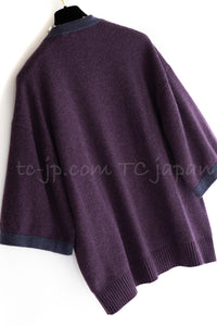CHANEL 14B Plum Purple Lion Button Cashmere 100 Knit Cardigan-like Tops Sweater 40 42 44 シャネル プラム パープル ライオンボタン カシミヤ 100 ニット カーディガン風 トップス セーター  即発