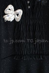 CHANEL 16B Black Sequin Embellishments Wool Cashmere Knit Long Dress 40 42 シャネル ブラック 蝶々柄スパンコール装飾 ウール カシミヤ ニット ロング ドレス ワンピース 即発