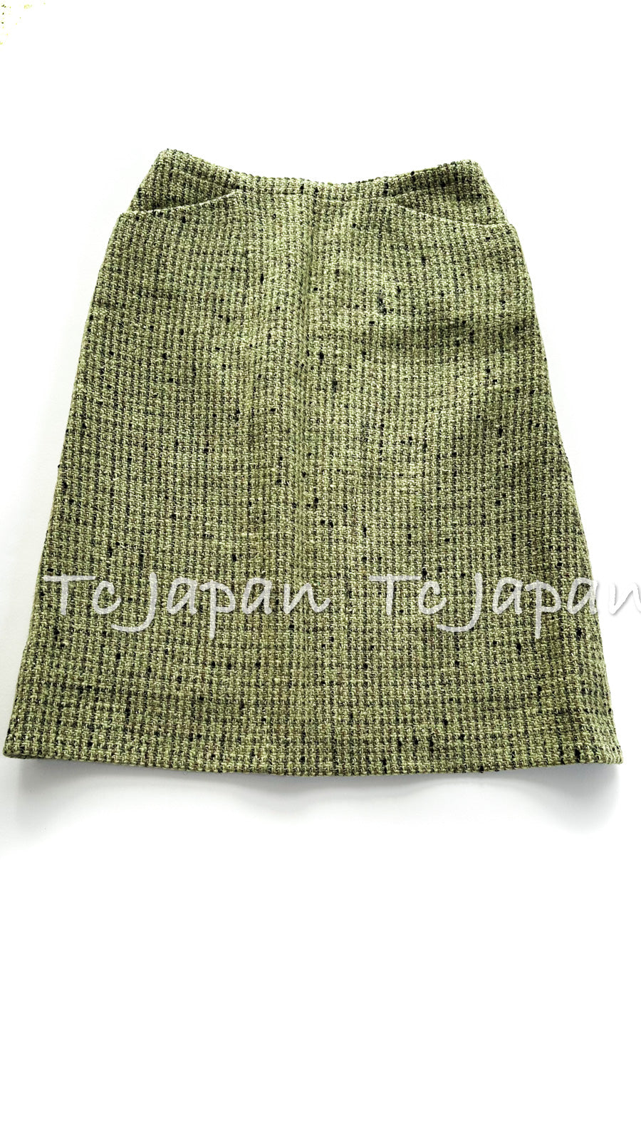 CHANEL 97A Vintage Olive Green Wool Silk Tweed Jacket Skirt Suit 36 シャネル  ヴィンテージ オリーブ グリーン ウール シルク ツイード ジャケット スカート スーツ 即発