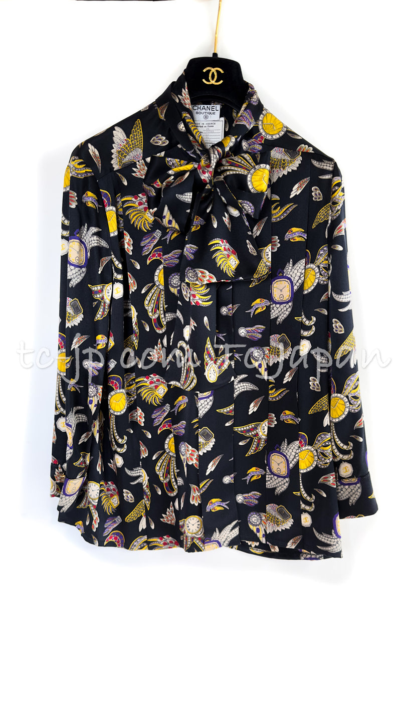 CHANEL 91A Vintage Black Buttery Silk Blouse Shirts Tops 40 42 シャネル ヴィンテージ・ブラック・シルク・ブラウス シャツ 即発