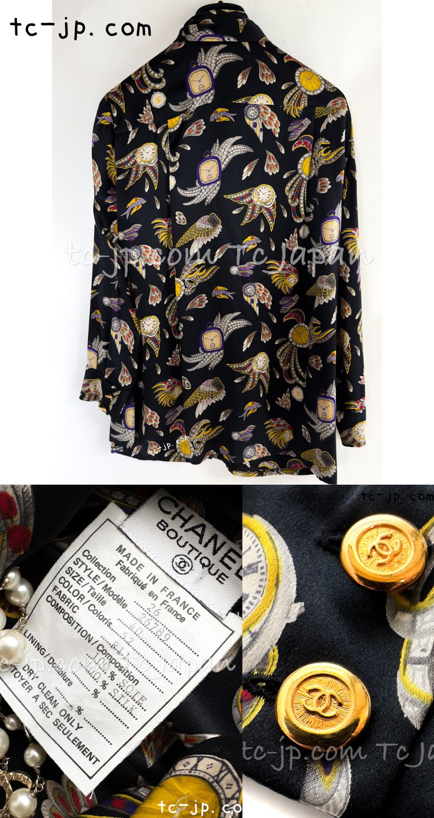 CHANEL 91A Vintage Black Buttery Silk Blouse Shirts Tops 40 42 シャネル  ヴィンテージ・ブラック・シルク・ブラウス シャツ 即発