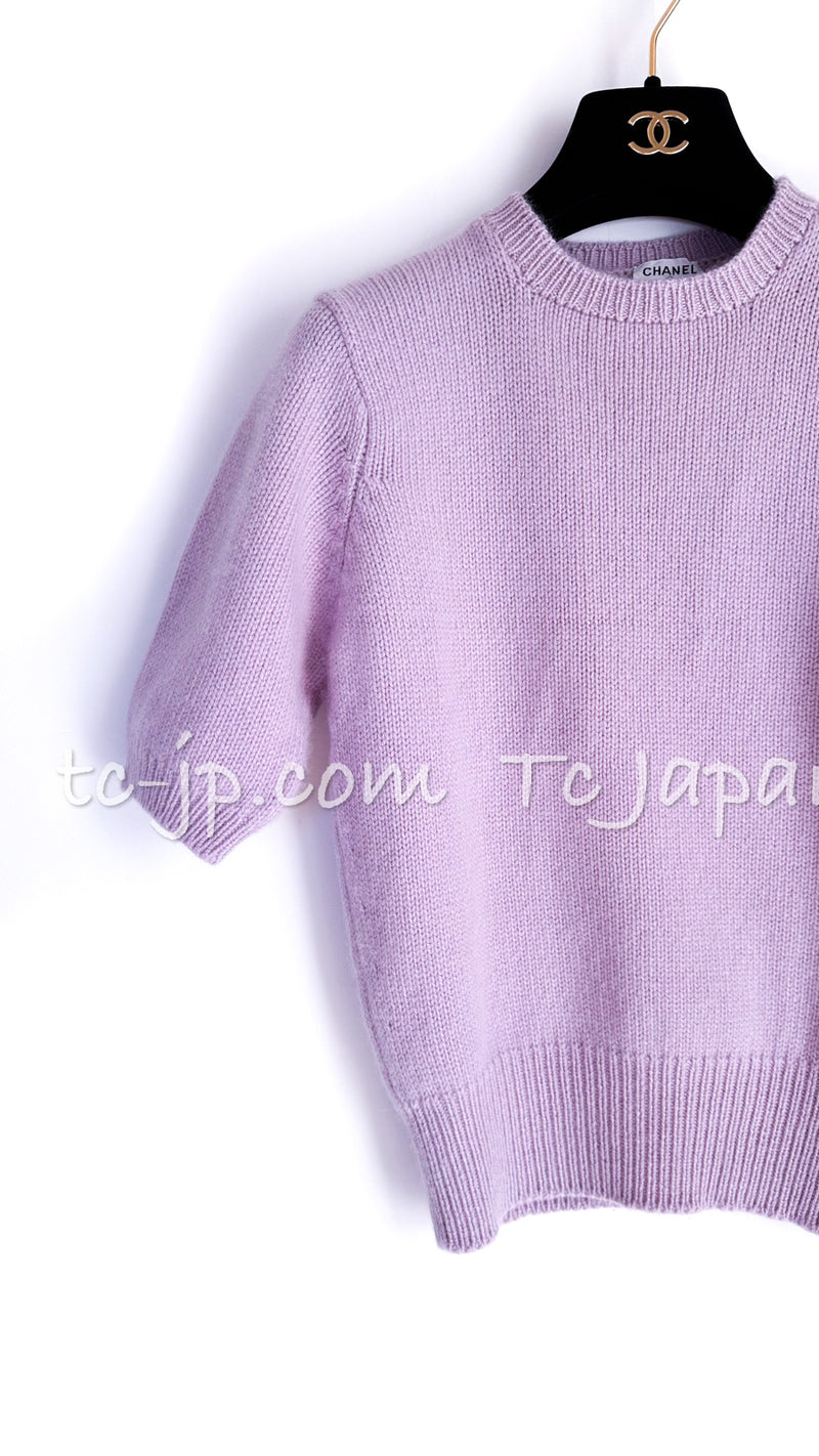 CHANEL Vintage Cashmere Lavender Purple CC Logo Tops Sweater 34 36 シャネル ヴィンテージ ラベンダー パープル CCロゴ刺繍 カシミア ニット トップス セーター 即発