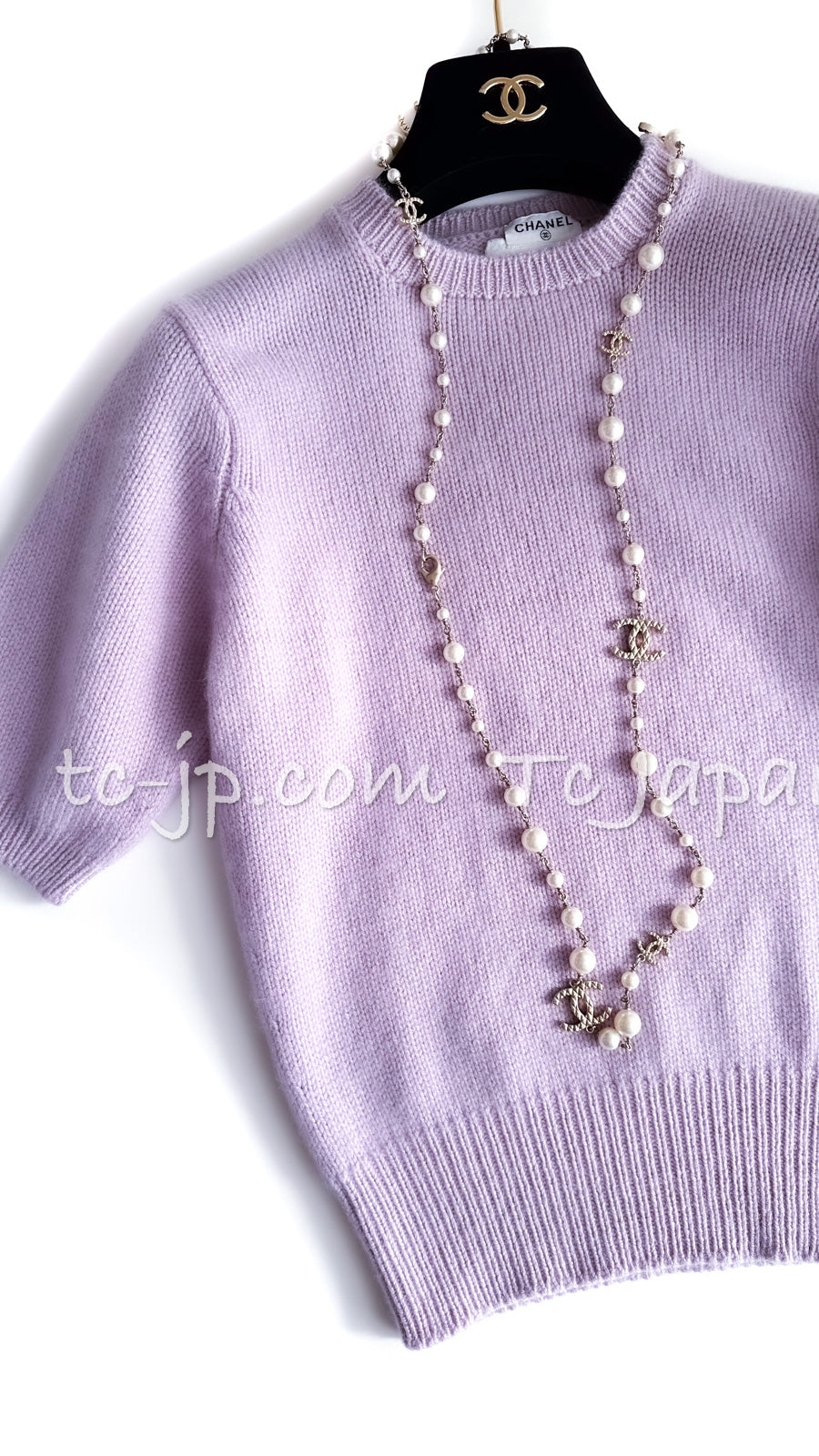 CHANEL Vintage Cashmere Lavender Purple CC Logo Tops Sweater 34 36 シャネル  ヴィンテージ ラベンダー パープル CCロゴ刺繍 カシミア ニット トップス セーター 即発