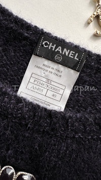 CHANEL 08A Gripox Jewelry Decoration Cashmere Alpaca Sweater RARE Italy 36 38 シャネル グリポワ宝石装飾・スーパーモデル・クラウディア着 カシミア・アルパカ・ニット・セーター・トップス 即発