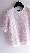 CHANEL 16C White Red Dot Ribbon Embellishments Knit Pullover Sweater Tops 40 42 シャネル ホワイト レッド ドット リボン ニット プルオーバー セーター トップス