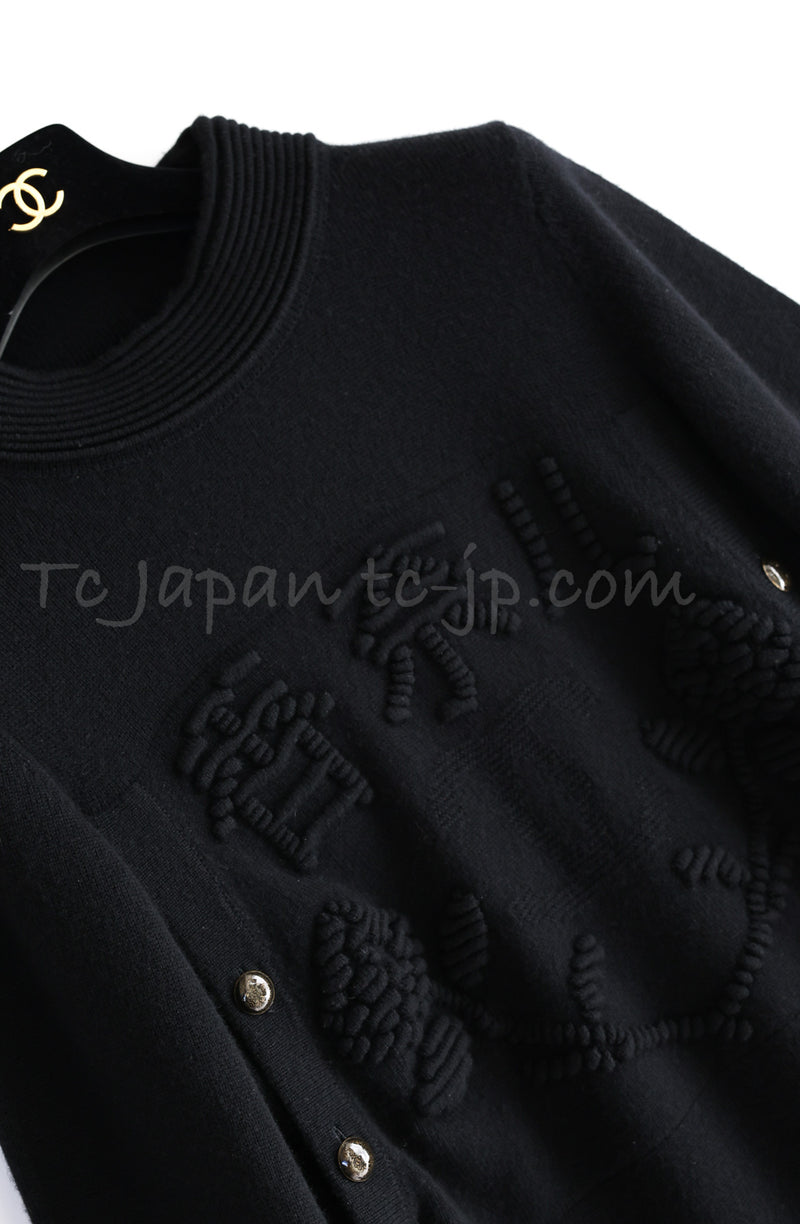 CHANEL 10PF Black Cashmere 100 Knit Runway Tunic Dress Sweater 38 40 シャネル パリ上海コレクション ブラック カシミア 肉厚 ニット チュニック トップス ワンピース セーター 即発