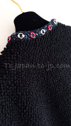 CHANEL 19C Black Tricolor Cotton Ring Trim Knit Tops Tunic Sweater 42 44 シャネル ブラック トリコロール コットン リング トリム 肉厚 ニット トップス チュニック セーター