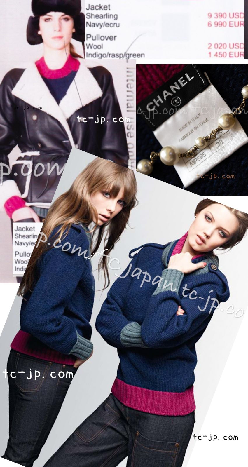 シャネル ネイビー グレー ピンク カシミヤ ウール モヘア ニット セーター ココマークボタン CHANEL 12A Navy Gray Pink  Cashmere Wool Knit Sweater CC Logo Buttons – TC JAPAN