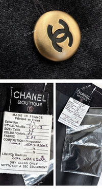 CHANEL 92A Vintage Charcoal Gray Gold Big CC Button Wool Wrap Skirt 42 シャネル ヴィンテージ 貴重 チャコール グレー ウール ビッグ CC 立体ボタン ラップ巻き スカート 即発