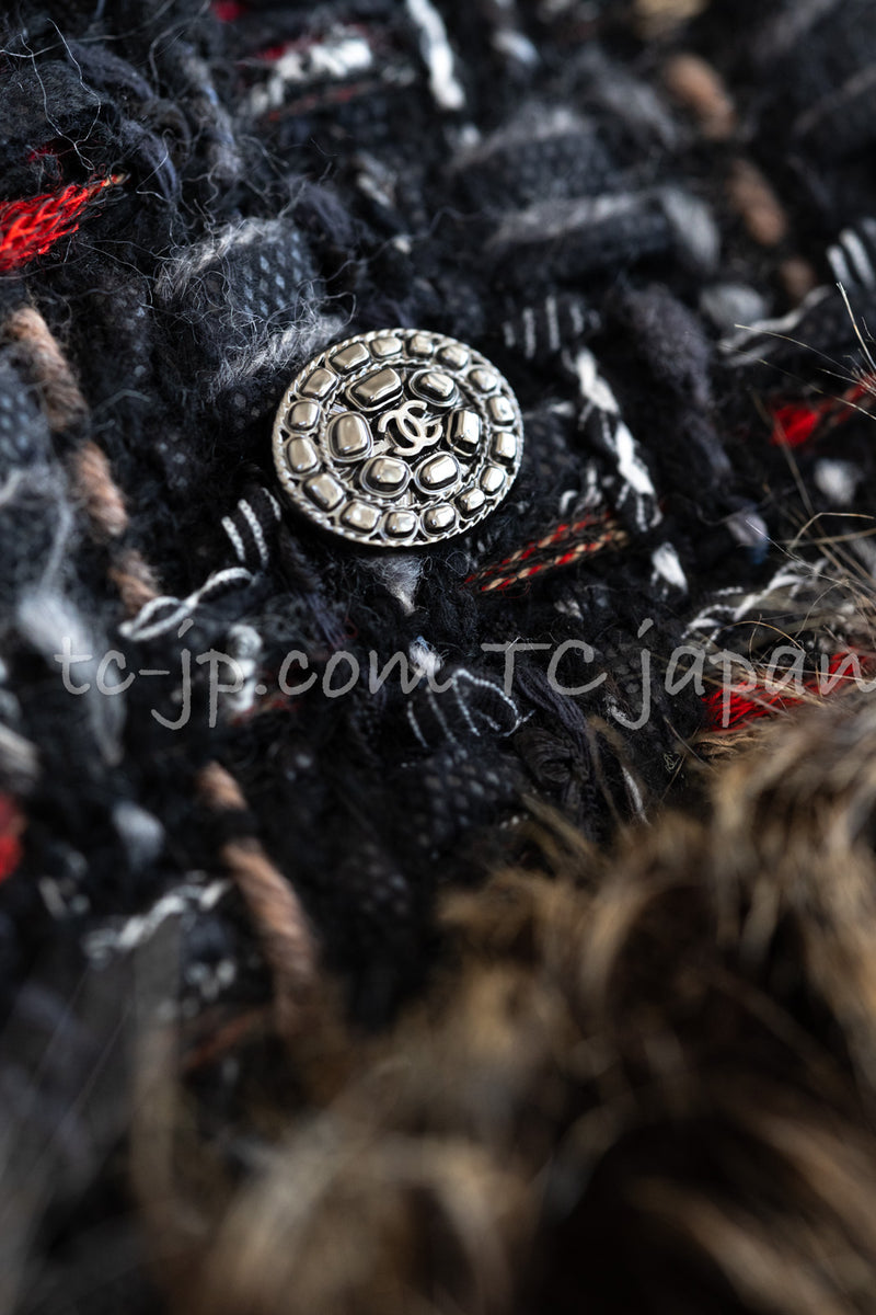 CHANEL 10A Black Red Wool Lesage Tweed Fantasy Fur Mini Skirt 34 シャネル ブラック レッド ウール ルサージュ ファンタジー ファー ミニ スカート 即発