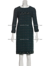 CHANEL 12A Dark Green Tweed Dress 34 40 シャネル グリーン・ツイード・ワンピース 即発