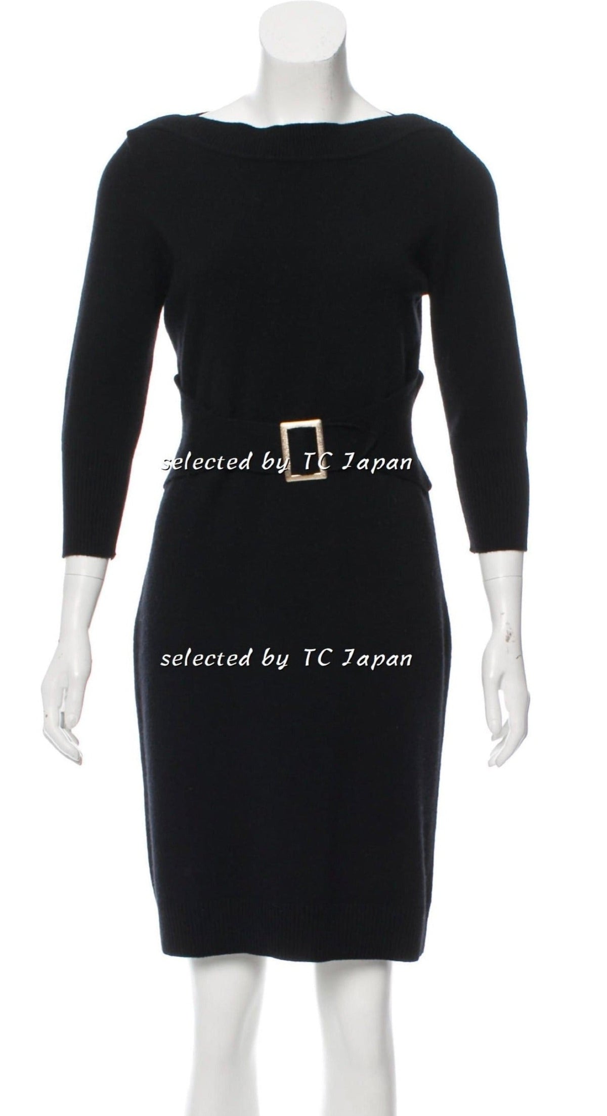 CHANEL 09A Black or Grey Belted Knit Wool Cashmere Dress 34 38 シャネル ウール・カシミア・ワンピース - CHANEL TC JAPAN