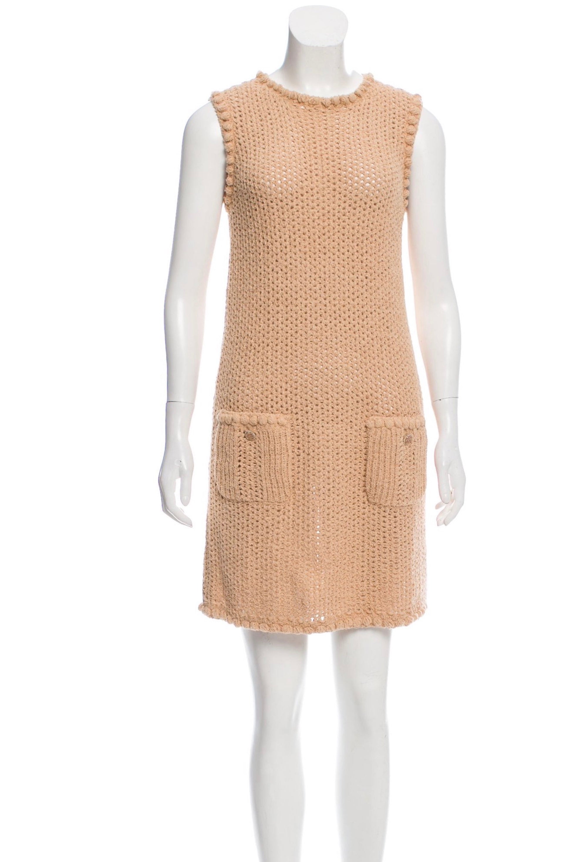 CHANEL 17C Beige Brown cotton knit Dress 36 38 シャネル ベージュ・ブラウン・コットン ニット  ワンピース・カーディガン 即発