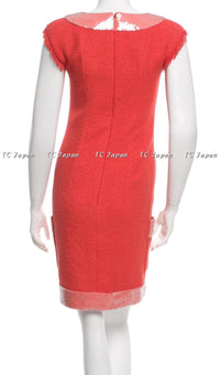 CHANEL 08C Coral Red Fringe Embellished Boucle Jacket Dress 38 シャネル コーラル・スパンコール・ジャケット・ワンピース - CHANEL TC JAPAN