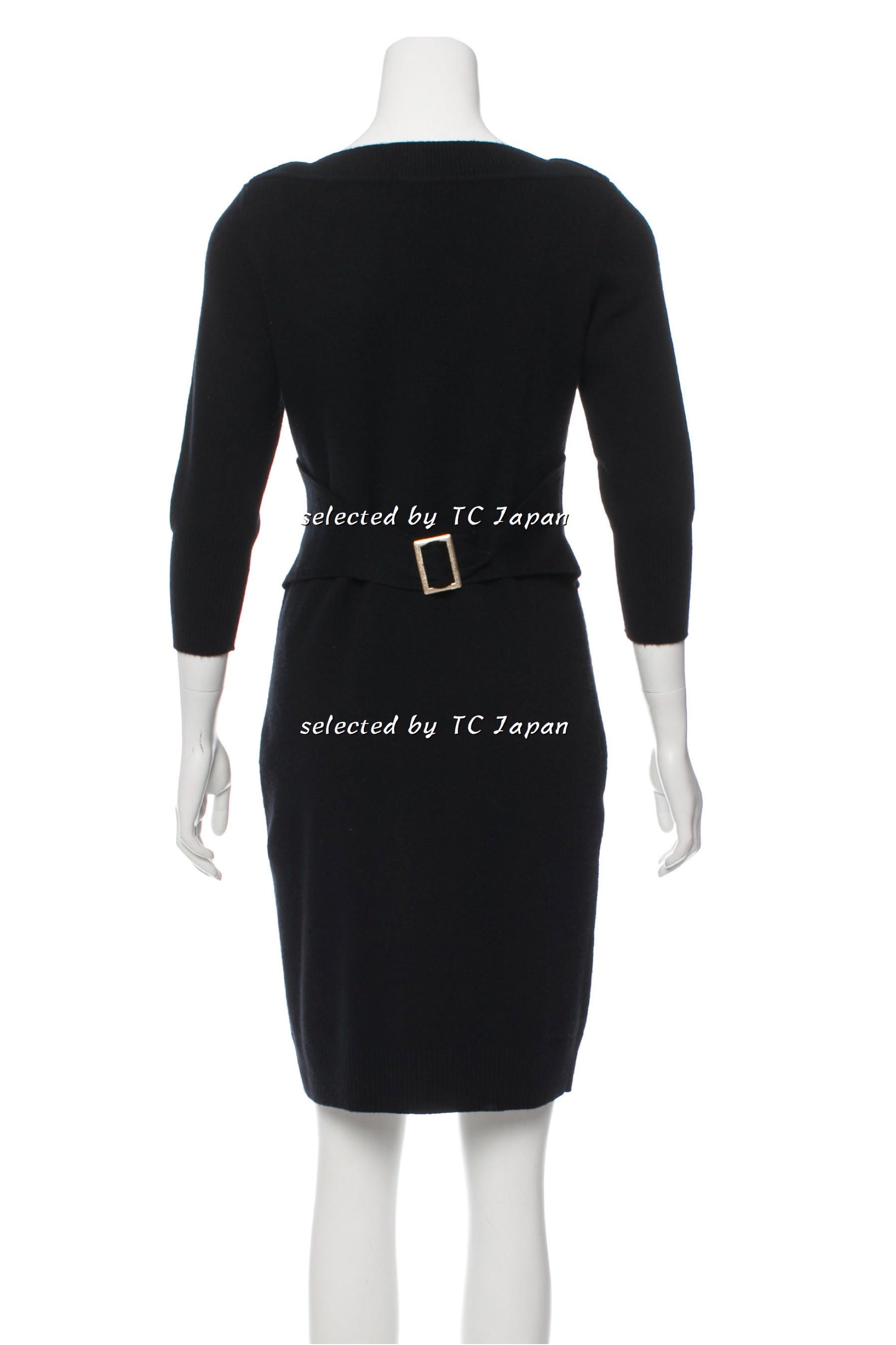 CHANEL 09A Black or Grey Belted Knit Wool Cashmere Dress 38 シャネル  ウール・カシミア・ワンピース
